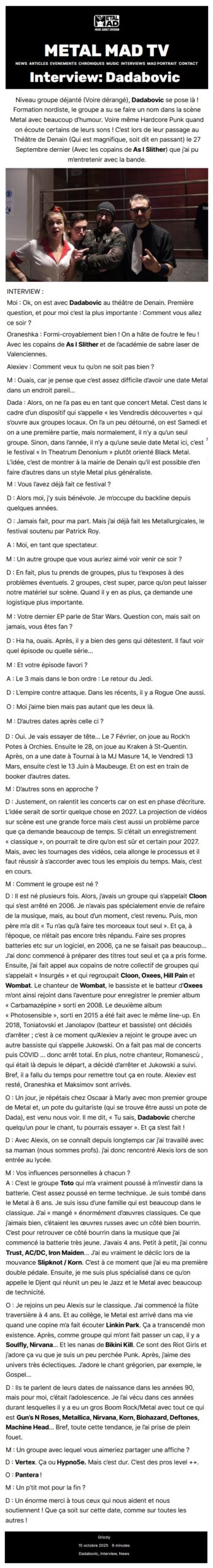 Metal Mad TV (octobre 2025)